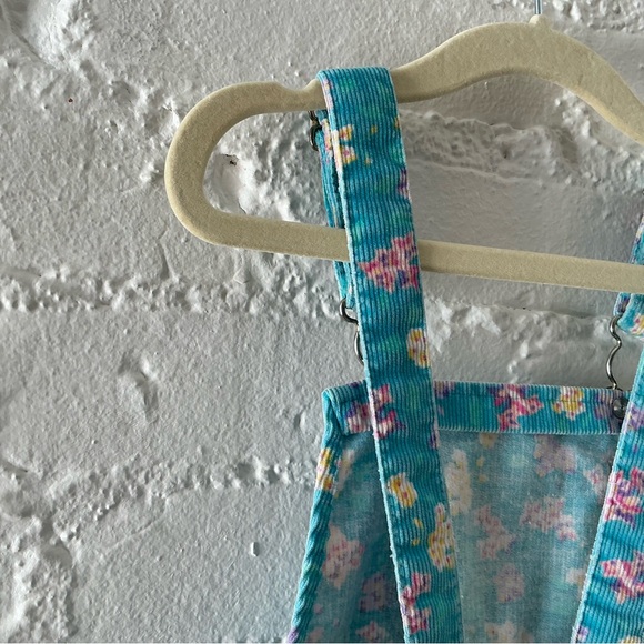 Vintage Oshkosh B’Gosh Corduroy Overall Jumper Dress 6 Blue Pink Floral USA Made - Picture 9 of 14